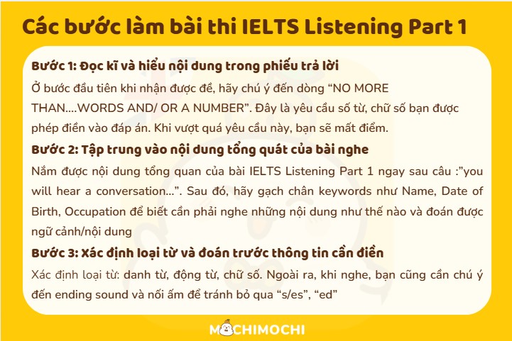 Các bước làm bài thi IELTS Listening part 1